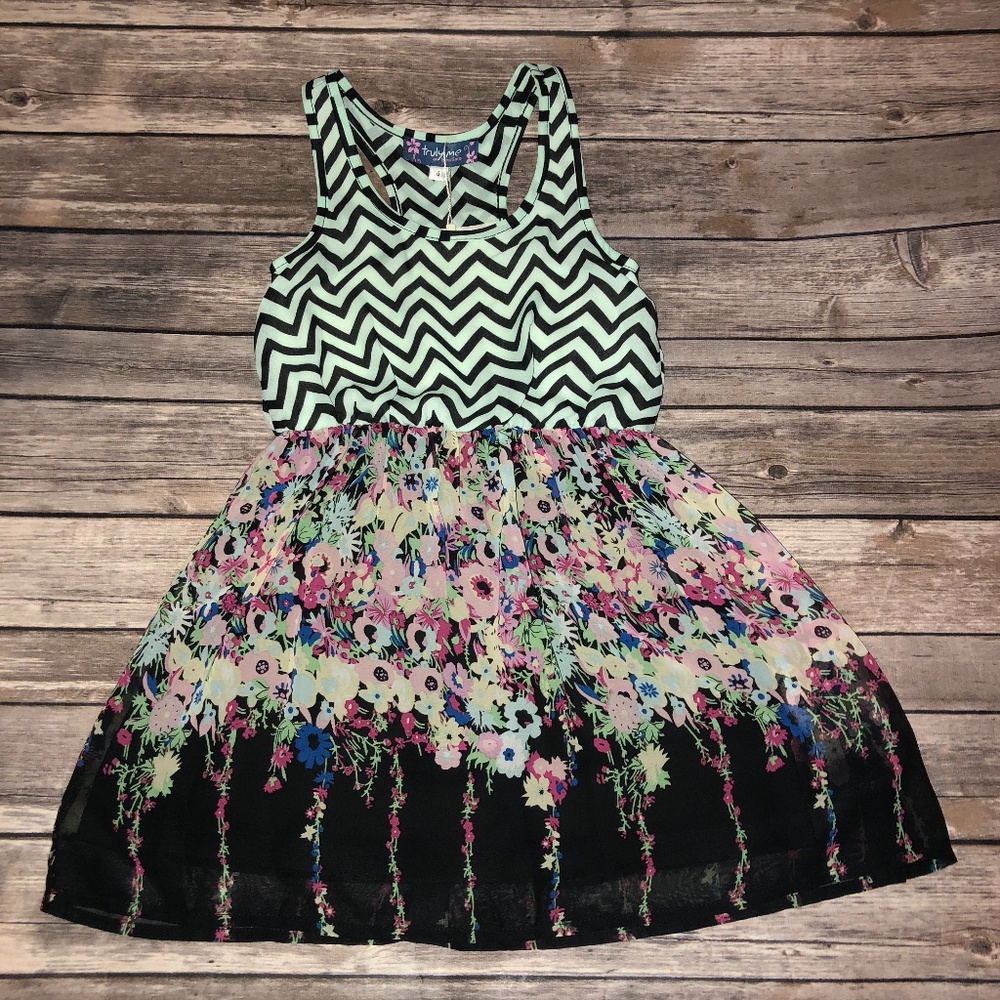 Truly Me Blouson Dress with Chevron Print